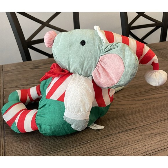 VINTAGE DEPARTMENT 56 CHRISTMAS MOUSE NYLON PLUSH 13" STUFFED ANIMAL KOREA TOY - Picture 3 of 5